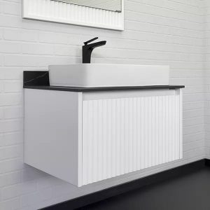 Тумба подвесная Comforty Марсель 75 со столешницей Калакатта Блэк c раковиной 78189 Белый матовый 00-00013396CF