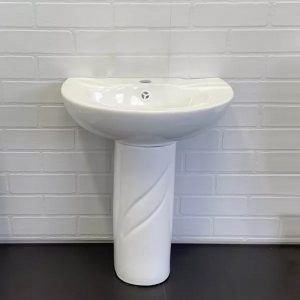 Раковина подвесная Comforty 42 с донным клапаном и пьедесталом Белый глянцевый 0991W/DK-02/P0991W