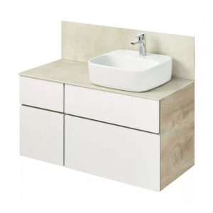Тумба подвесная Aquaton Мишель 100 со столешницей и панелью керамогранит c раковиной Одри Soft Дуб эндргейн / Белый 1A2773K2MIX40