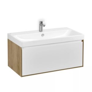 Тумба подвесная Aquaton Либерти 90 с раковиной Адриана Дуб Эльвезия / Белый глянцевый 1A2799K0LYC70