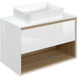 Тумба подвесная Cersanit Louna 80 со столешницей Белый глянцевый / Дуб Эврика 62772