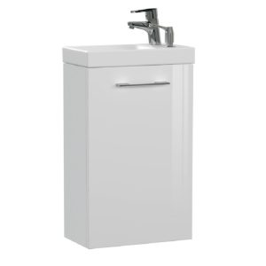 Тумба подвесная Cersanit Lara 40 с раковиной, смесителем, дозатором и сифоном Белый глянцевый 64179