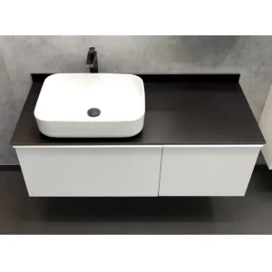 Тумба подвесная Comforty Милан 120 + раковина + антрацитовая столешница Белый глянцевый 00-00004023