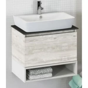 Тумба подвесная Comforty Прага 60 + раковина Дуб белый / Антрацит 00-00003478CF