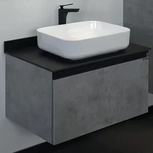 Тумба подвесная Comforty Эдинбург 75,5 + раковина + черная столешница Бетон светлый 00004149066CF