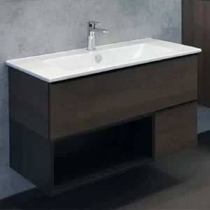 Тумба подвесная Comforty Франкфурт 91 + раковина Дуб шоколадно-коричневый 00004150657CF