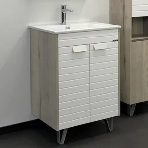 Тумба напольная Comforty Клеон 61 + раковина Белый / Дуб дымчатый 00-00003149