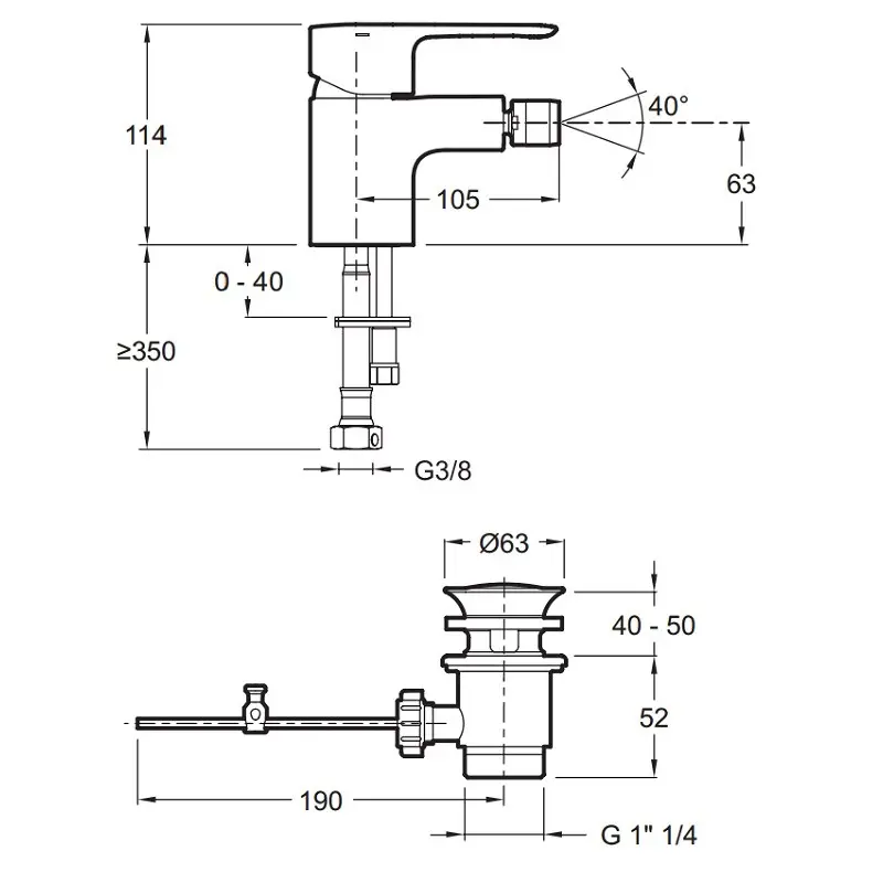 Смеситель для биде Jacob Delafon July с донным клапаном E16028-4-CP Смеситель для биде Jacob Delafon July с донным клапаном E16028-4-CP — изображение 2
